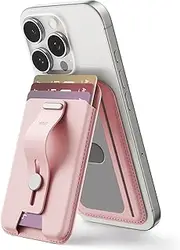 ESR Upgraded for MagSafe Wallet, 5 Card Holder with Adjustable Stand, RFID-Blocking, Secure Grip Finger Loop, Magnetic Wallet for iPhone 16/15/14/13/12, Not for Mini, Not Find My Compatible, Pink