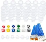 60 Empty Paint Can Strips 3Ml with 30 Paint Brushes Set Clear Paint Cups Set Kit with Lid Acrylic for Painting Art School