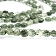 AAA+ Green Rutilated Quartz 10mm-12mm Heart Faceted Briolette Beads 8inch Strand