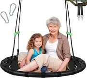 ZBZBML Black Hanging Tree Swing with Detachable Frame,PP Mat,Adjustable Multi-Strand Ropes,Safe and Durable Saucer Swing for Yard Garden Playground Park (40 inch Diameter, Black with Extra Strap)