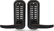 Double Sided Keyless Door Lock With Handle, Double Keypad, 100% Mechanical, Stainless Steel Sunscreen Waterproof Digital Gate Locks for Outdoor Fences (Black)