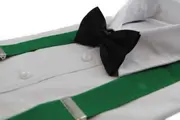 Mens Green 100Cm Wide Suspenders & Black Bow Tie Set