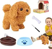 Electric Dog,Electronic Animal for Kids - Electronic Interactive Walking Barking Tail Wagging Animals Dog with Rope for Kids, Toddler