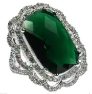 Emerald Simulated Cocktail Dinner White Gold Overlay Ladies Ring Size 5