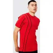 Mens Red Slim Fit T-shirt With Piping