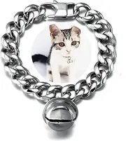 Silver Cat Dog Collar Puppy White 12mm wide Stainless Steel Kitten Choker Curb Chew proof Cuban Link Chain with Bell (Kitten Neck 6"-8", Silver) (Cat/Puppy 8"-10", Silver)