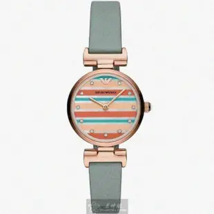 【EMPORIO ARMANI】ARMANI阿曼尼女錶型號AR00059(幾何立體圖形錶面玫瑰金錶殼多色真皮皮革錶帶款)