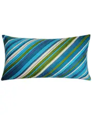 Edie Home Indoor/Outdoor Ombre Bias Crewel Embroidered Stripe Decorative Pillow