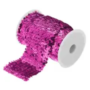 5.5 Yards 3 Inch Elastic Sequins Trim 3 Row Flat Sequin Strip Paillette Rose Red