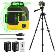 Laser Level with Tripod, Laser Level 3X360° Self Leveling 12 Green Line, Recharg