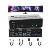 8K@60Hz KVM Switch 3 Monitors 2 Computers 4K@144Hz, DP 1.4 Displayport KVM Sw...