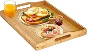 Yvttve Large Wooden Serving Tray with Handles, Rectangular Bamboo Food Trays for Eating Breakfast Dinner, Wooden Tray for Serving Tea Coffee Snack (42 X 32 CM)