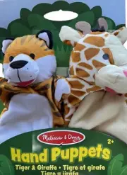 MELISSA & DOUG Set Of 2 Hand Puppets ~ Zoo Animals Tiger & Giraffe NEW