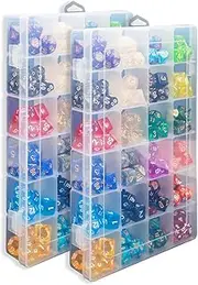 PUGED 2 Pack DND Dice Storage Box Each 24 Grids Polyhedral Dice Organizer with Removable Dividers Holding Up To 1600 Dices Small Craft Containers for Dice Collectors or RPG D&D Games (Box only)