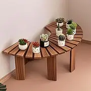 Classic Wooden Garden Bench Semicircular Outdoor Benches, Wrap Around Tree Chair Slatted Seat for Planter, Fan-Shaped Bench for Patio Porch Lawn Backyard(Half Round)