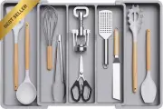 Expandable Gray Plastic Utensil Drawer Organizer Large Adjustable Cutlery Tray