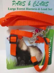 Large ferret adult adjustable nylon walking harness & lead set 18-28cm ORANGE