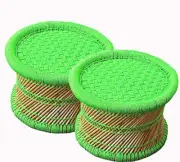 Eco-Friendly Handmade Cane Bar Bamboo Stool-Muddha Outdoor-Indoor Multicolor 2Pc