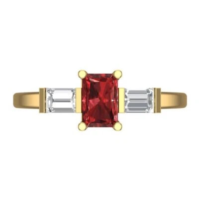 0.8Ct Emerald Cut Natural Garnet Solid 14K/18K Gold Engagement Promise Ring