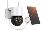 1080P HD Outdoor Solar Security Camera WIFI Solar PTZ Camera Human Detection Security Surveillance Camera with Solar Panel 4600mAh Rechargeable Lithium Batterywhite+64G SD