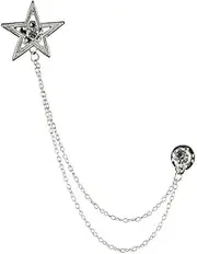 [PTDIONE] Retro Five-Pointed Star Suit Pin with Hanging Chains Brooch Collar Lapel Pin for Men Shirt Suit Tuxedo Tie Coat Stud Badge Brooch Tassel Suit Accessories Jewelry Pin Clips