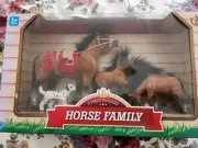 5 Peice Flocked 4 Brown Horses And A Dalmation Dog Set