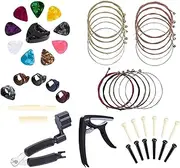 49pcs/kit Acoustic Guitar Accessories Kit Guitar Strings Picks Bone Bridge