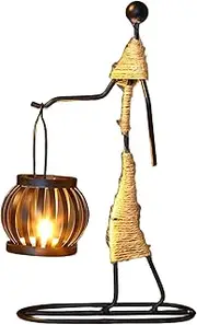 Vintage Candle Holder Retro Home Decor Girl-Shaped Iron Candle Holder Decorative Lantern-Shaped Candle Holder for Candles Black Type A