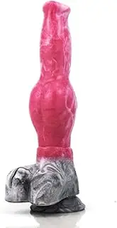 Big Size Long Knotty Silicone Artificial Dog Dildo Wolf Silicone Made Big Knot Multi Colored (Pink+Grey)