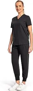 [PuriPure] Scrubs Set for Women Nurse Uniform Jogger Classic V-neck Scrub Top & Jogger Scrub Pants Athletic Scrub Set