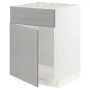 METOD base cabinet f sink w door/front, white/Bodbyn grey, 60x60x80 cm