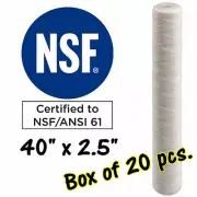 20 Pcs 40 inch x 2.5 inch 1 to 40 Micron String Wound PP Filter Cartridge, NSF