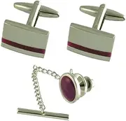 [Select Gifts] Gift Set Matching Cufflinks Lilac Purple Amethyst Stone Oval Tie Tac