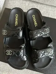 Size 39EU NEW CHANEL 24P Black Lambskin DAD SLIDE sandals G45507 W/ receipt