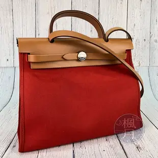 BRAND楓月 HERMES 愛馬仕 C刻 紅HERBAG31 兩用包 手提包 肩背包 側背包 斜背包 拚皮 帆布包身