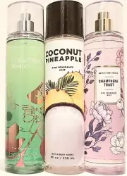 3pc BATH BODY WORKS COCONUT CHAMPAGNE TOAST CUCUMBER MELON BODY MIST BRAND NEW