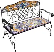 Outdoor Park Bench Outdoor Bench, 41.3-inch Double Garden Leisure Bench, Metal Frame and Hand-Painted Ceramic Seats Patio Garden Bench