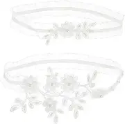 [HORIALENCE] Bridal Leg Garter Pearl Embroidered Elegant Lace Flower Design Stretchy Non Slip Elastic Ring for Wedding Proms White