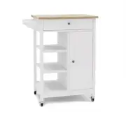 White Wood 22.4 in. Kitchen Island with towel rack rubber wood table top
