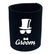 Groom Glasses Top Hat Married - Funny Novelty Stubby Holder