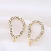 One Pair 18K Gold Plated Stud Earrings Connector, Cubic Zirconia Micro Pave Ear