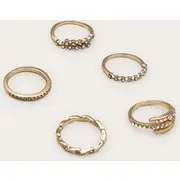 Gold Paved Ring Set 5 Pack, Gold