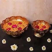 TIED RIBBONS Lotus Urli Brass Bowl for Decor | Iron | Set of 2 | 10, 12 Inch | Urlis for Decoration Indian | Urli Bowl for Floating Flowers, Tea Light Candle, Home, Valentines Day Decorations
