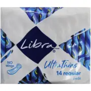 Libra Regular Ultra Thins 14 Absorbent Pads No Wing Liner Feminine Hygiene