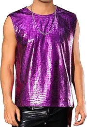 [Lars Amadeus] Metallic Tank Top for Men's Crocodile-Pattern Sleeveless Disco Shiny Vest