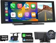 Eonon 9.33” Wireless Portable Apple Carplay Screen Car Stereo with 4K Front Cam, Support 1080p Backup Camera, Touchscreen Car Audio with Android Auto, Bluetooth,Mirror Link, Auto-Brightness-P4