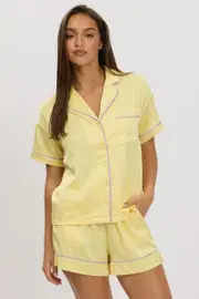 Yellow Satin Pyjamas Set Short Sleeve - Size 12M, Women's Satin Set