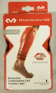McDavid Pair Compression Reflective Calf Sleeves, Bright Orange, Large