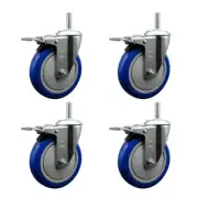 5 Inch Blue Poly Swivel 5/8 Inch Threaded Stem Caster Set with Total Lock Brake