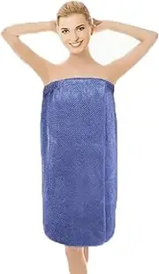 [XINCHIA] Women Strapless Coral Fleece Bathrobe Shower Spa Towel Wrap for Hotel Beach Spa Sauna -Soft, Absorbent, Adjustable and Elegant for Ultimate Comfort, Blue, L
